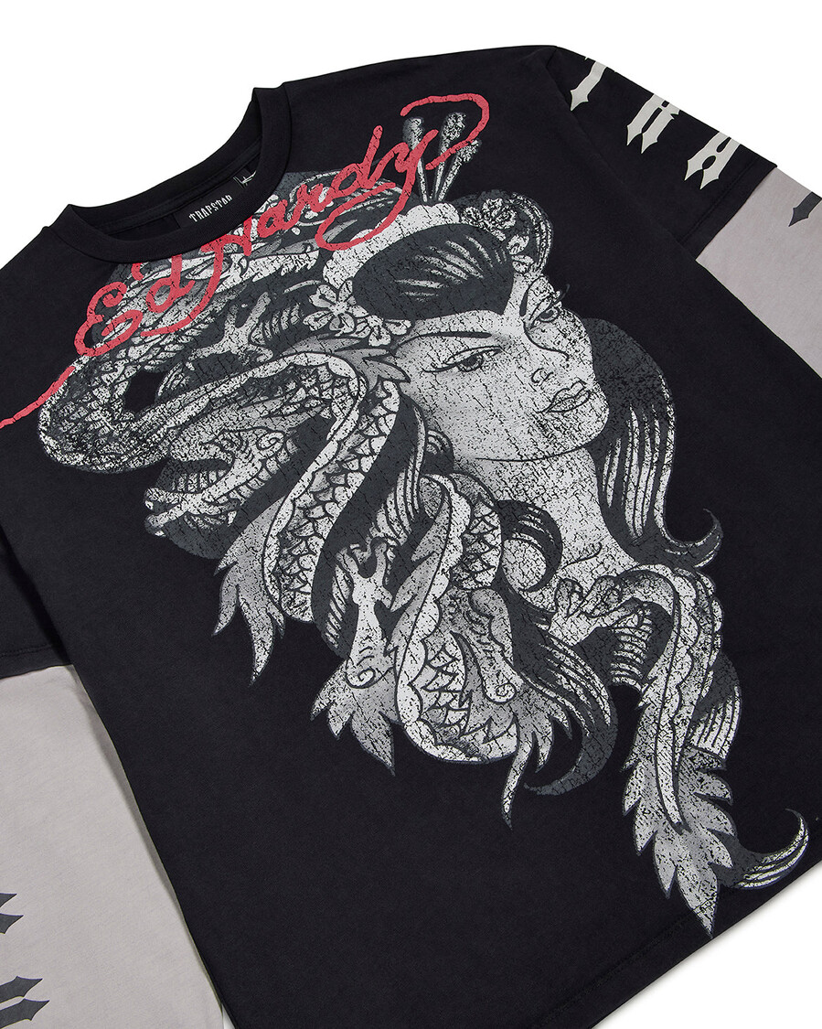 t-shirt manches longues trapstar x ed hardy medusa - noirblanc