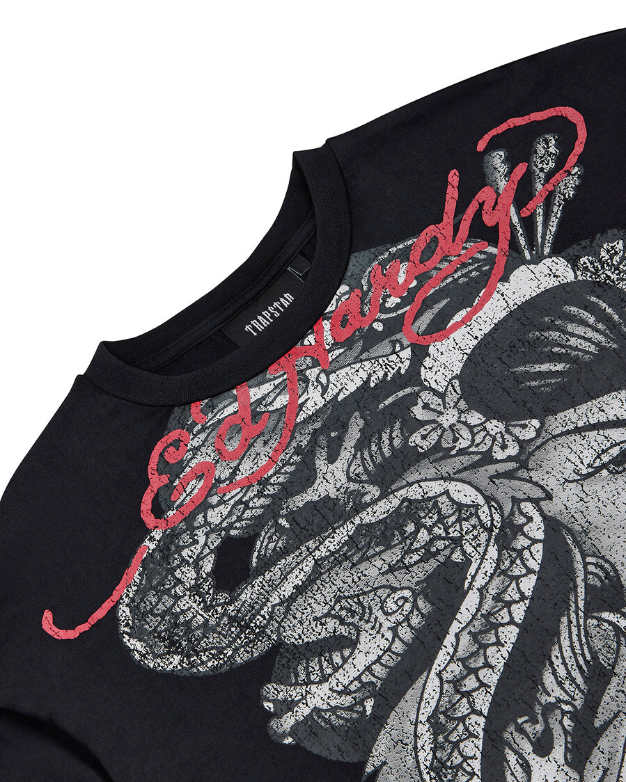 t-shirt manches longues trapstar x ed hardy medusa - noirblanc