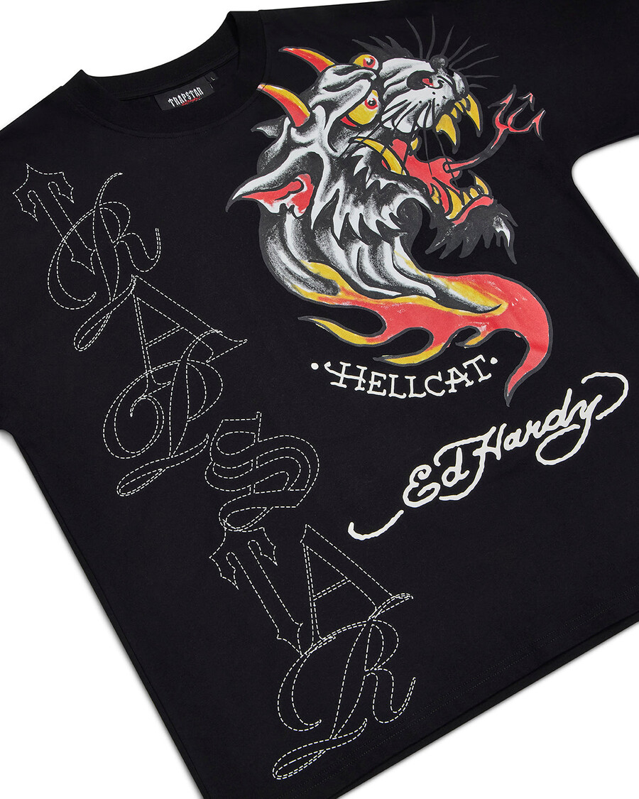 t-shirt trapstar x ed hardy hell cat - noir