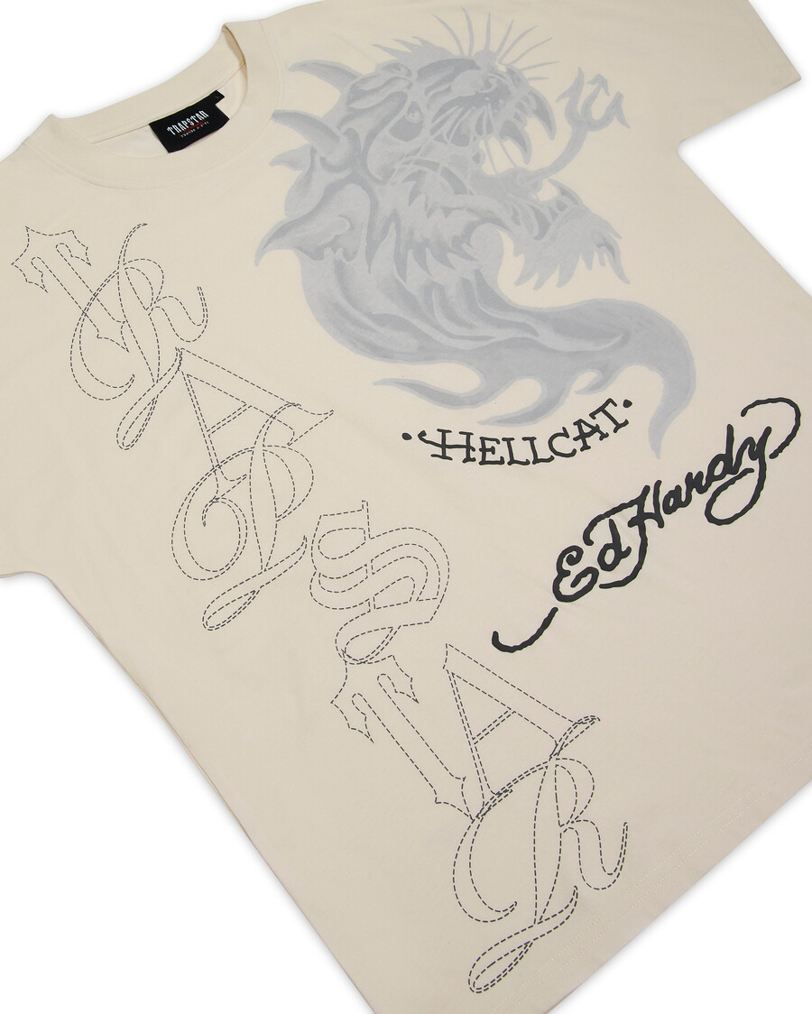 t-shirt trapstar x ed hardy hell cat - naturel