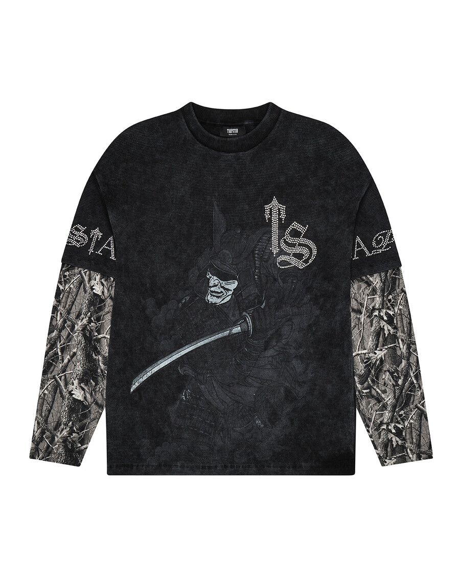 t-shirt manches longues samurai diamanté - noir