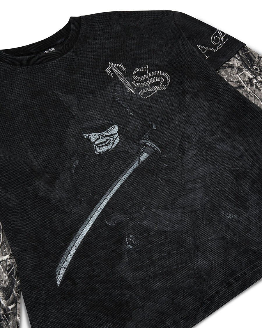 t-shirt manches longues samurai diamanté - noir