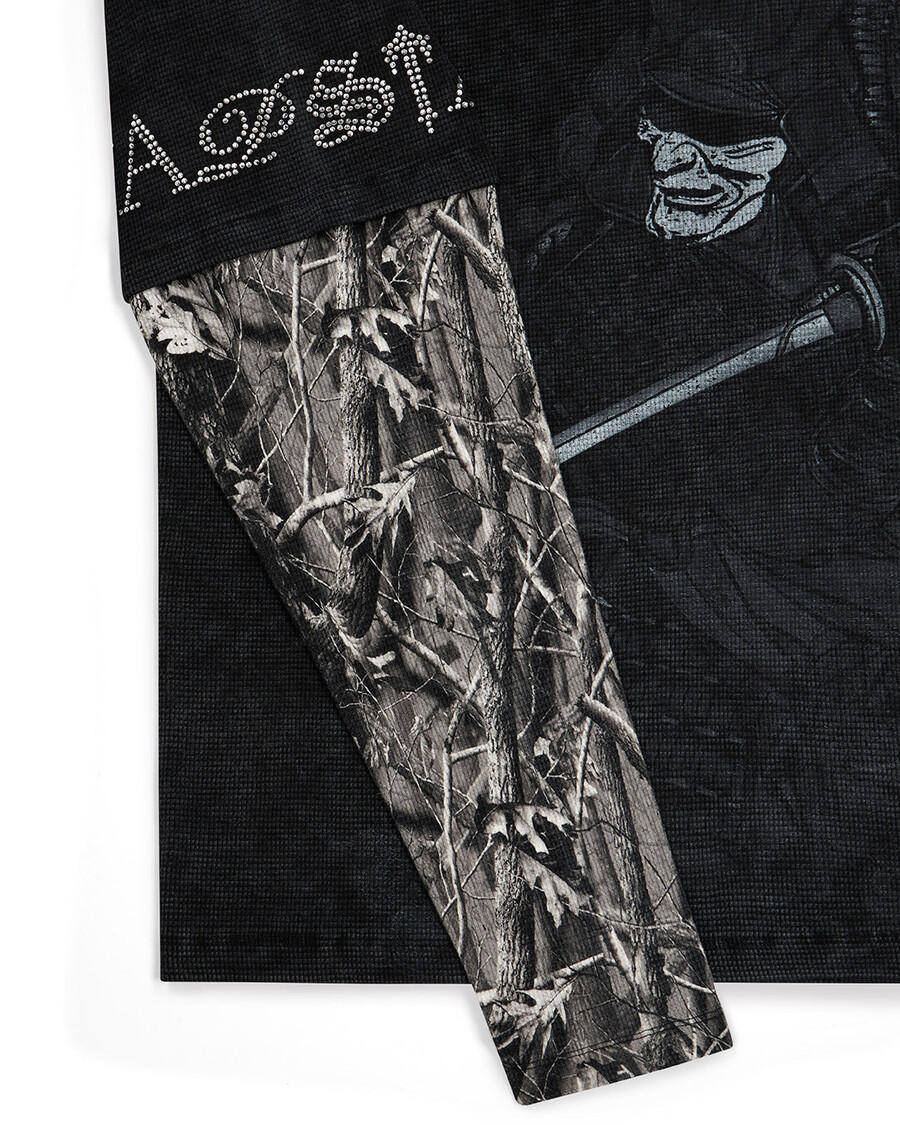 t-shirt manches longues samurai diamanté - noir